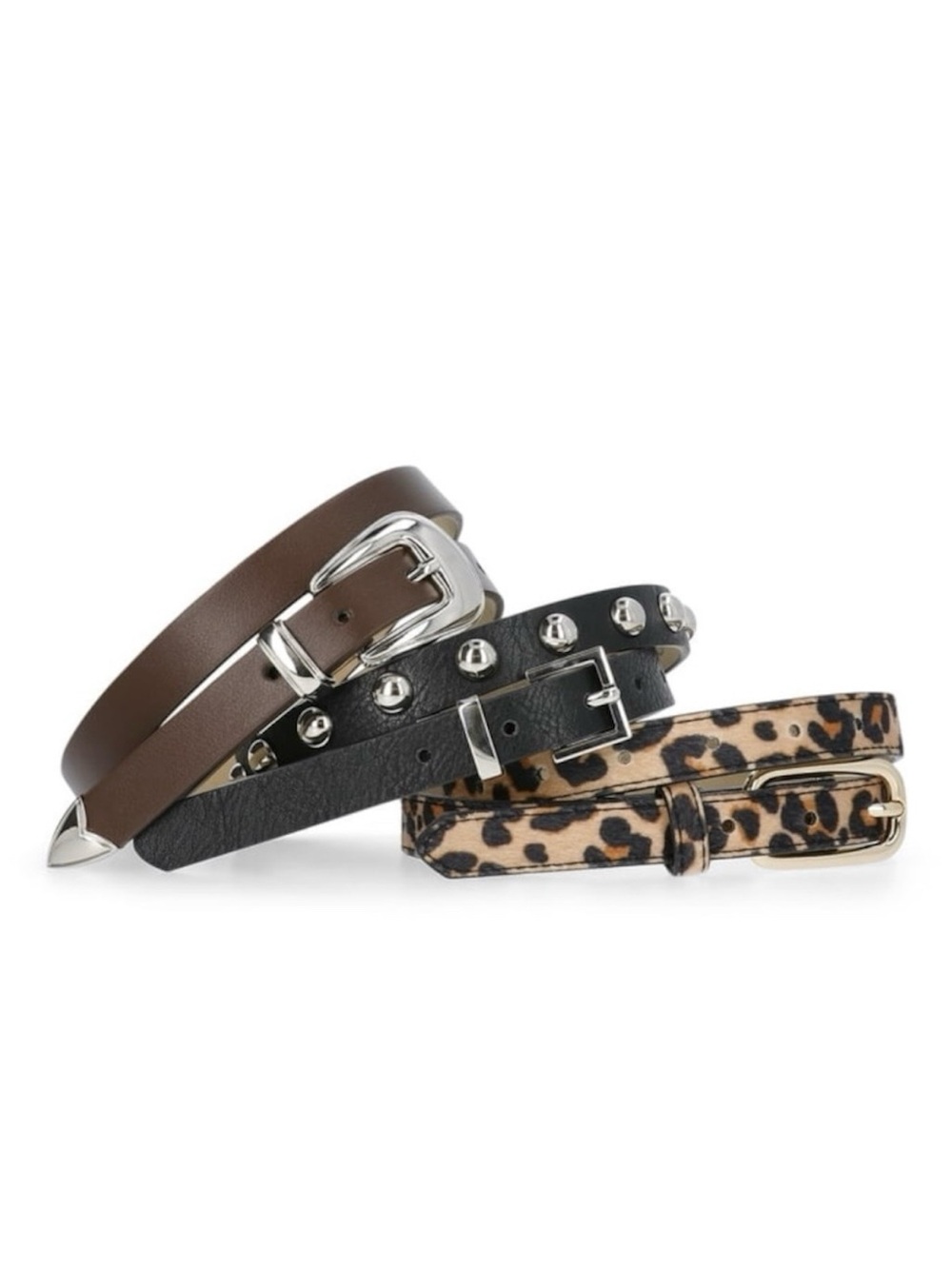 Women’s Triple Belt Set Brown, Black & Leopard Print from No Boundaries Size 3X
